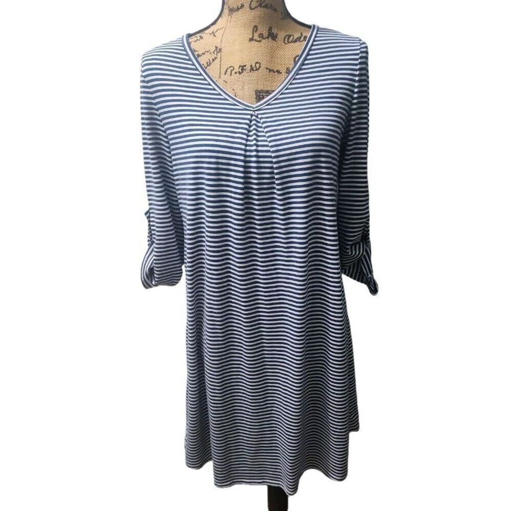 YA Los Angeles Womens Size M Casual Dress Blue White Stripe V Neck
